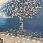 Luna Model Mozaik Aynalı Mavi Renk Ayna Çerçeveli Ağaç Tablo-8