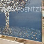 Luna Model Mozaik Aynalı Mavi Renk Ayna Çerçeveli Ağaç Tablo-9