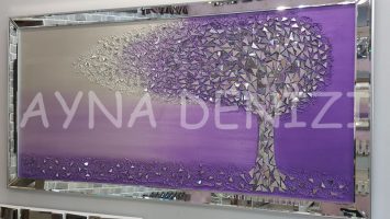 Luna Model Mozaik Aynalı Mor Lila Renk Ayna Çerçeveli Ağaç Tablo