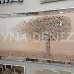 Luna Model Mozaik Aynalı Pudra Bej Renk Ayna Çerçeveli Ağaç Tablo-1