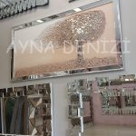 Luna Model Mozaik Aynalı Pudra Bej Renk Ayna Çerçeveli Ağaç Tablo-5