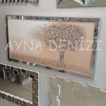 Luna Model Mozaik Aynalı Pudra Bej Renk Ayna Çerçeveli Ağaç Tablo-7