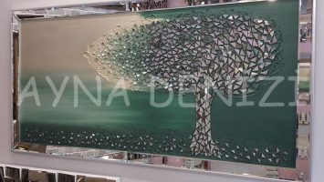 Luna Model Mozaik Aynalı Yeşil Renk Ayna Çerçeveli Ağaç Tablo