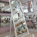 Sinyora Model Eskitme Beyaz Renk Ayaklı Boy Aynası-6