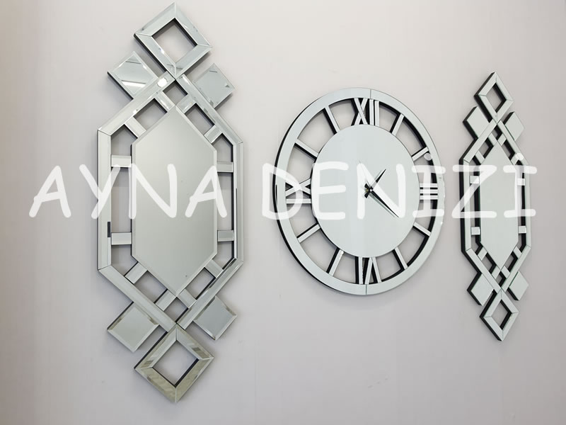 Deluxe Future Silver Model Üçlü Set Aynalı Saatli Niş Takımı