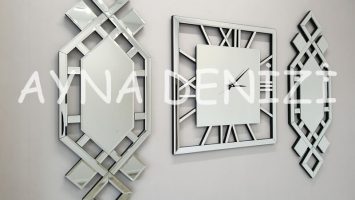 Deluxe Time Silver Model Üçlü Set Aynalı Saatli Niş Takımı