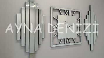 Perfect Time Silver Model Üçlü Set Aynalı Saatli Niş Takımı