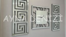 Premium Time Silver Model Üçlü Set Aynalı Saatli Niş Takımı