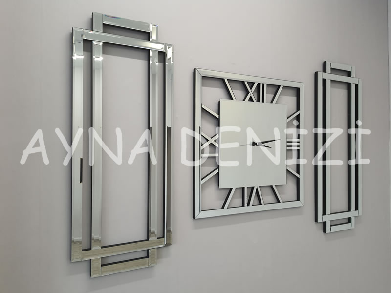 Stylish Time Silver Model Üçlü Set Aynalı Saatli Niş Takımı