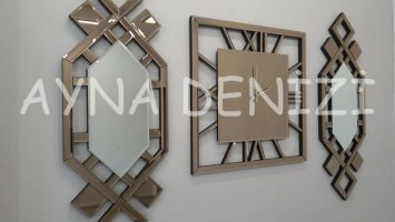 Deluxe Time Bronze Model Üçlü Set Aynalı Saatli Niş Takımı