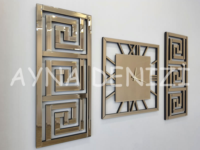 Premium Time Bronze Model Üçlü Set Aynalı Saatli Niş Takımı