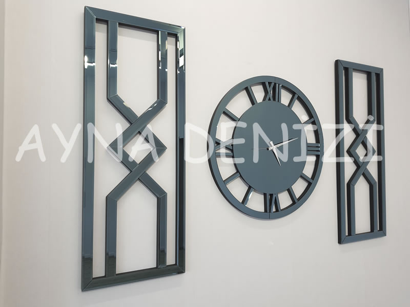 Special Future Smoked Model Üçlü Set Aynalı Saatli Niş Takımı