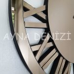 When Roma Bronze Model Bronz Renk Dekoratif Aynalı Duvar Saati-43