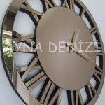 When Roma Bronze Model Bronz Renk Dekoratif Aynalı Duvar Saati-7
