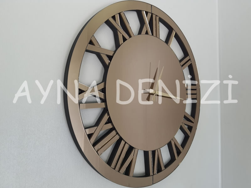 When Roma Bronze Model Bronz Renk Dekoratif Aynalı Duvar Saati