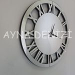 When Roma Silver Model Gümüş Renk Dekoratif Aynalı Duvar Saati-6