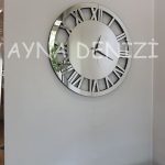 When Roma Silver Model Gümüş Renk Dekoratif Aynalı Duvar Saati-9