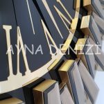 Güneş Twins Golden Jet Black Model Altın Siyah Renk Dekoratif Aynalı Duvar Saati-43
