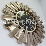 Güneş Twins Golden Jet Black Model Altın Siyah Renk Dekoratif Aynalı Duvar Saati-9