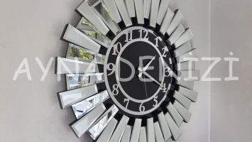 Güneş Twins Silver Latin Black Model Gümüş Siyah Renk Aynalı Duvar Saati