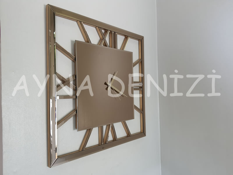 Time Golden Model Bronz Renk Dekoratif Aynalı Duvar Saati
