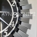 Güneş Twins Smoked Latin Black Model Gümüş Siyah Renk Dekoratif Aynalı Duvar Saati-36