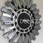 Güneş Twins Smoked Latin Black Model Gümüş Siyah Renk Dekoratif Aynalı Duvar Saati-4