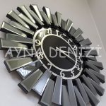 Güneş Twins Smoked Latin Black Model Gümüş Siyah Renk Dekoratif Aynalı Duvar Saati-6