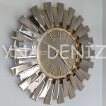 Güneş Twins Golden Jet Bronze Model Altın Bronz Renk Dekoratif Aynalı Duvar Saati-1