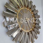 Güneş Twins Golden Jet Bronze Model Altın Bronz Renk Dekoratif Aynalı Duvar Saati-10