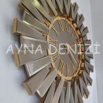 Güneş Twins Golden Jet Bronze Model Altın Bronz Renk Dekoratif Aynalı Duvar Saati-13