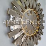 Güneş Twins Golden Jet Bronze Model Altın Bronz Renk Dekoratif Aynalı Duvar Saati-15