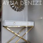 Güneş Twins Golden Jet Bronze Model Altın Bronz Renk Dekoratif Aynalı Duvar Saati-18