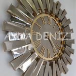 Güneş Twins Golden Jet Bronze Model Altın Bronz Renk Dekoratif Aynalı Duvar Saati-2