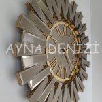 Güneş Twins Golden Jet Bronze Model Altın Bronz Renk Dekoratif Aynalı Duvar Saati-3