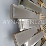 Güneş Twins Golden Jet Bronze Model Altın Bronz Renk Dekoratif Aynalı Duvar Saati-33