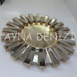Güneş Twins Golden Jet Bronze Model Altın Bronz Renk Dekoratif Aynalı Duvar Saati-5