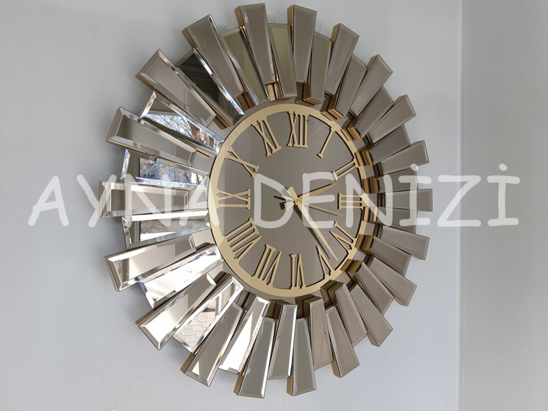 Güneş Twins Golden Jet Bronze Model Altın Bronz Renk Dekoratif Aynalı Duvar Saati
