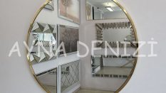 Circle Eighty Shiny Model Yellow Gold Altın Renk Metal Çerçeveli Yuvarlak Dairesel Dekoratif Ayna